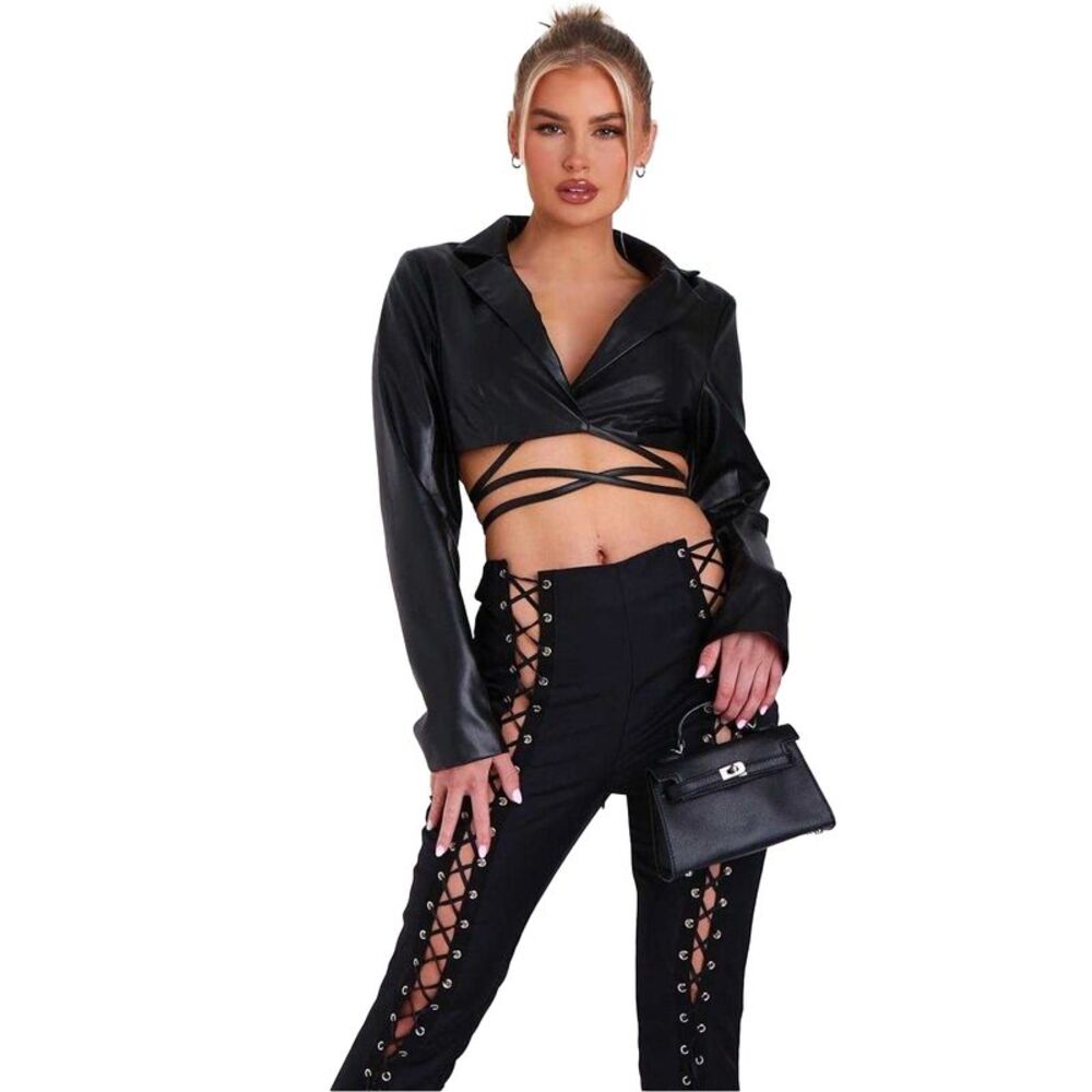 Missy Empire Womens/Ladies PU Cropped Blazer / Black